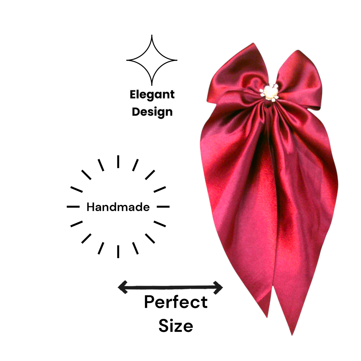 Designer Satin Bow Hair Clips - Pack of 3 (Maroon, Blue, Gold)