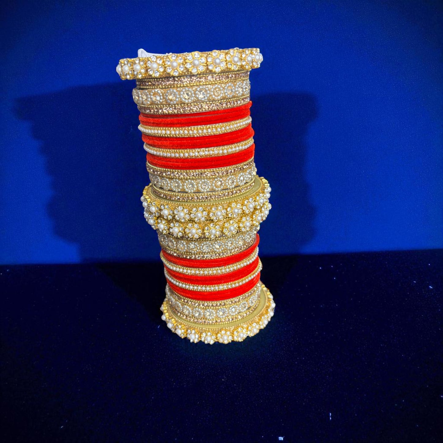 Nari Nakhre Elegant Brass Bridal Chuda Bangles Set with Velvet Thread & Stones - 28 Pieces