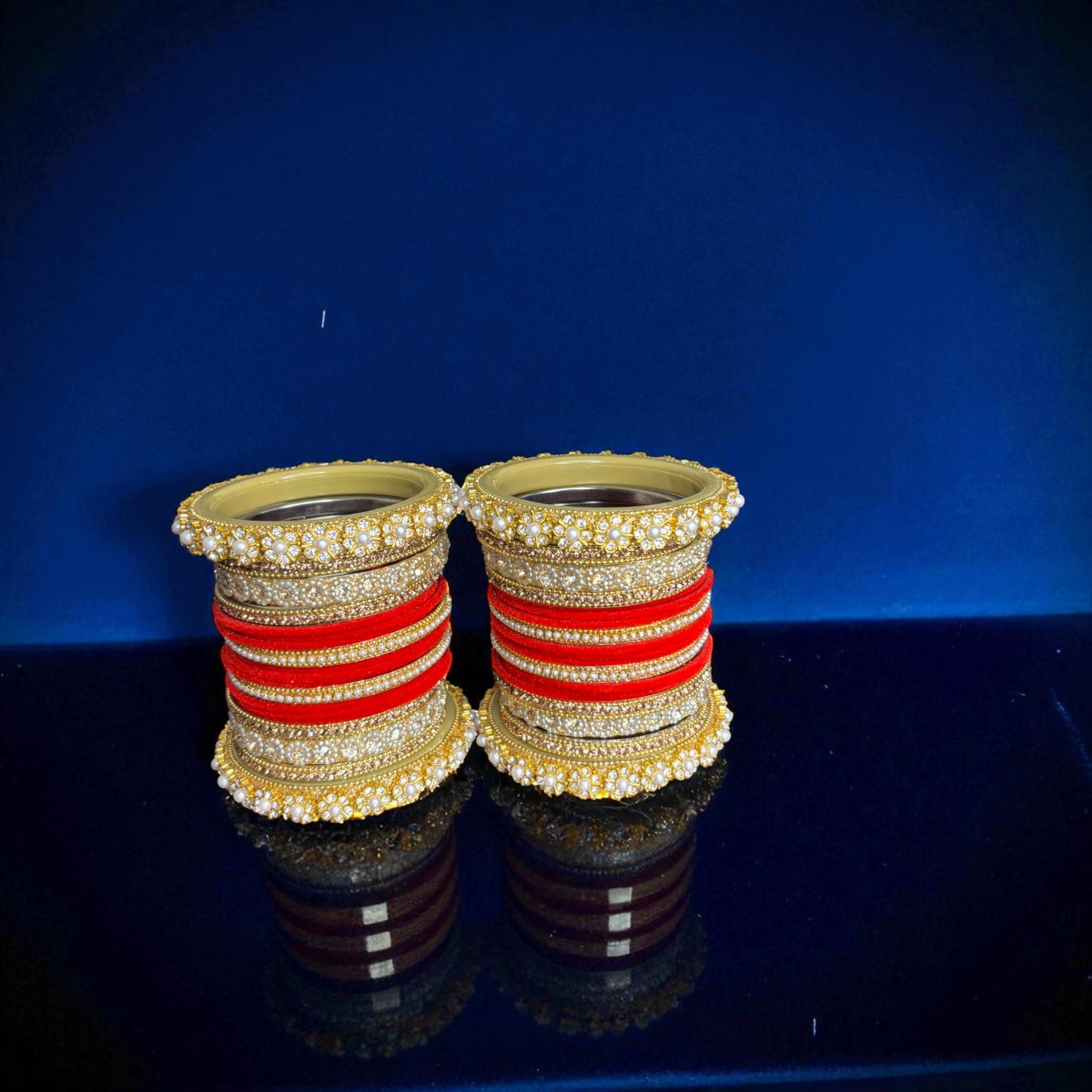 Nari Nakhre Elegant Brass Bridal Chuda Bangles Set with Velvet Thread & Stones - 28 Pieces