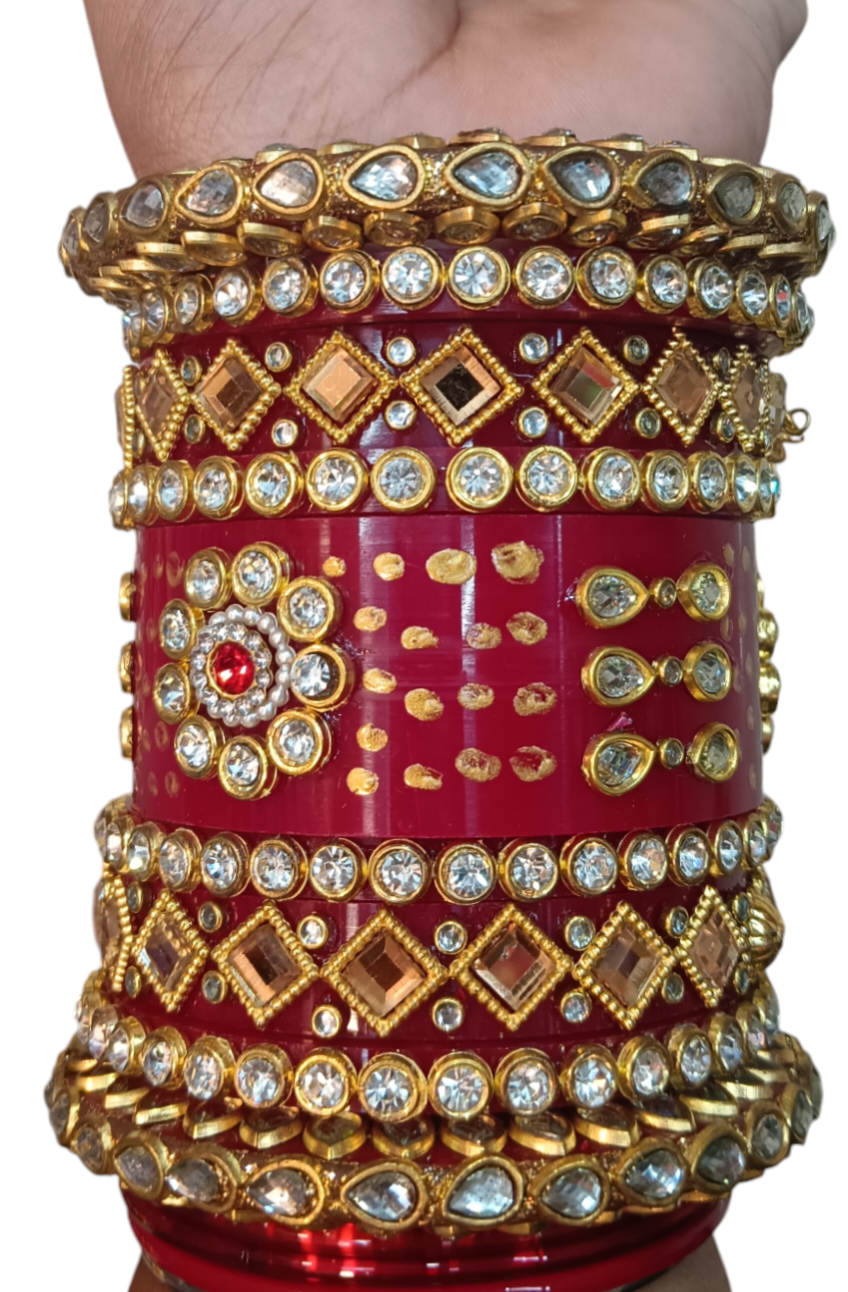 Nari Nakhre Red & Gold Bridal Chuda Set - Traditional Wedding Bangles