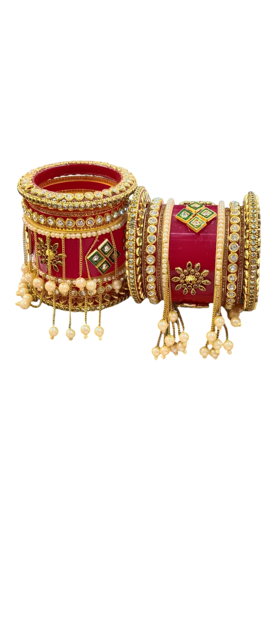 Nari Nakhre Red Bridal Chuda with Gold Embellishments and Pearl Hangings