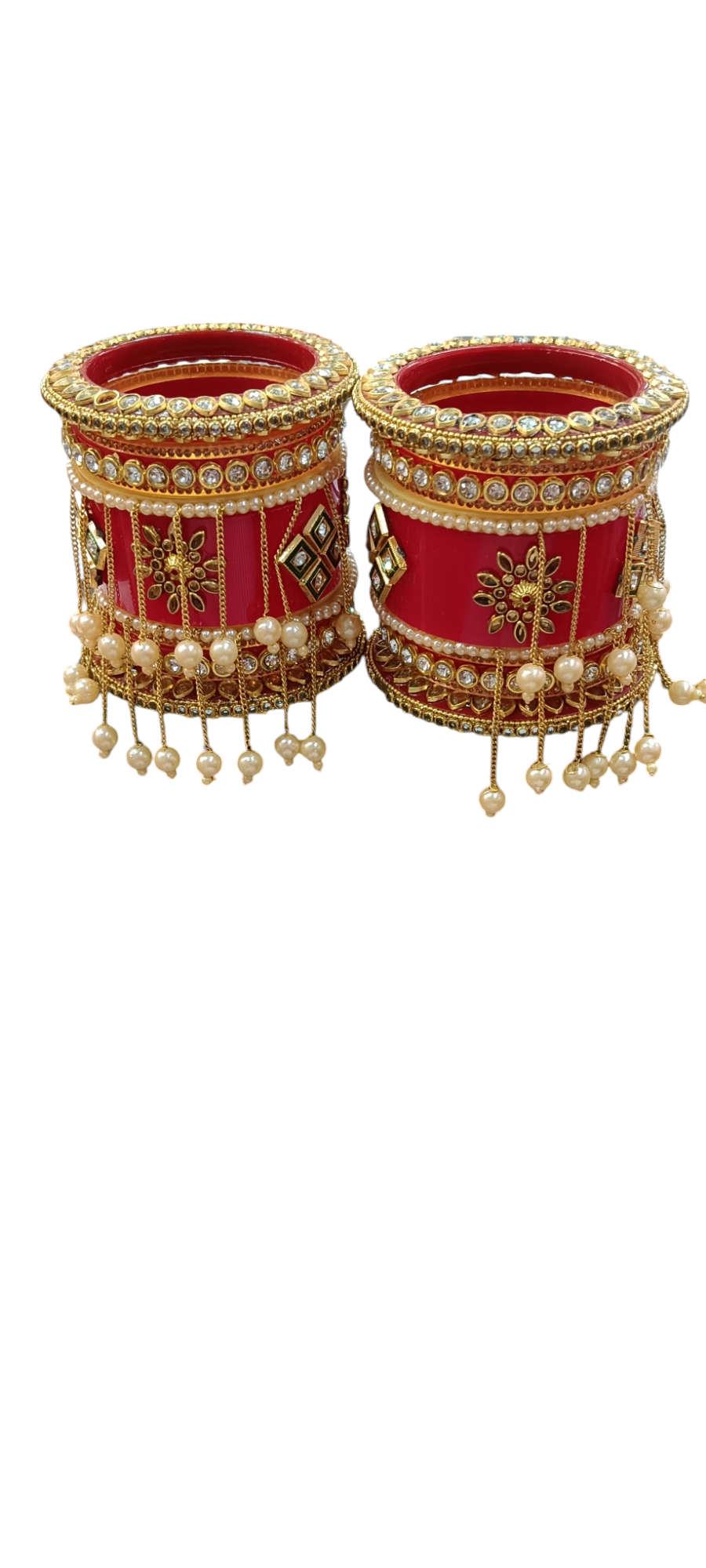 Nari Nakhre Red Bridal Chuda with Gold Embellishments and Pearl Hangings