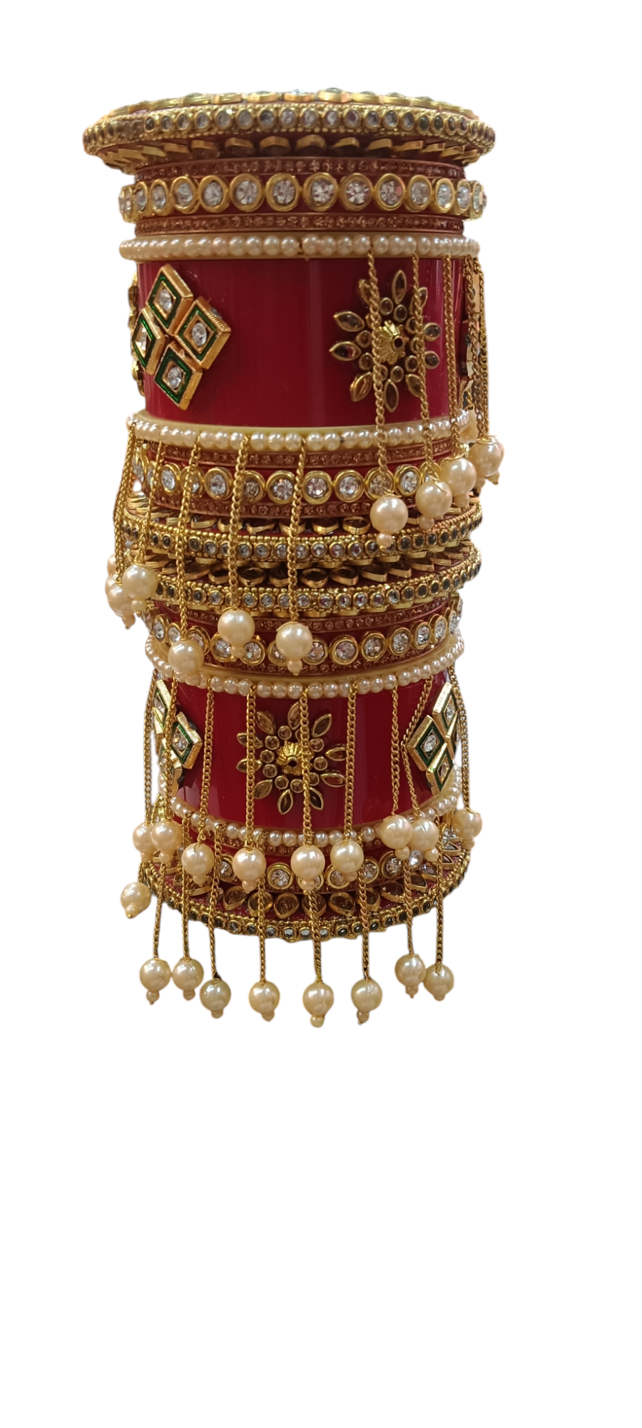 Nari Nakhre Red Bridal Chuda with Gold Embellishments and Pearl Hangings