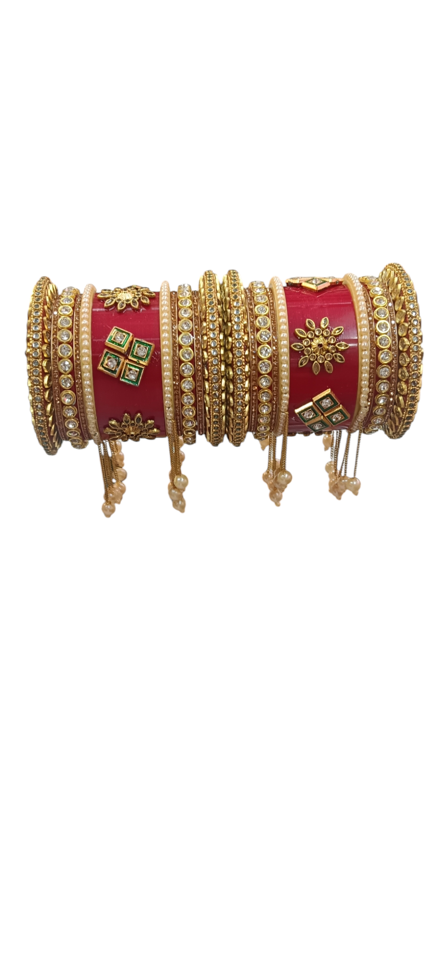 Nari Nakhre Red Bridal Chuda with Gold Embellishments and Pearl Hangings