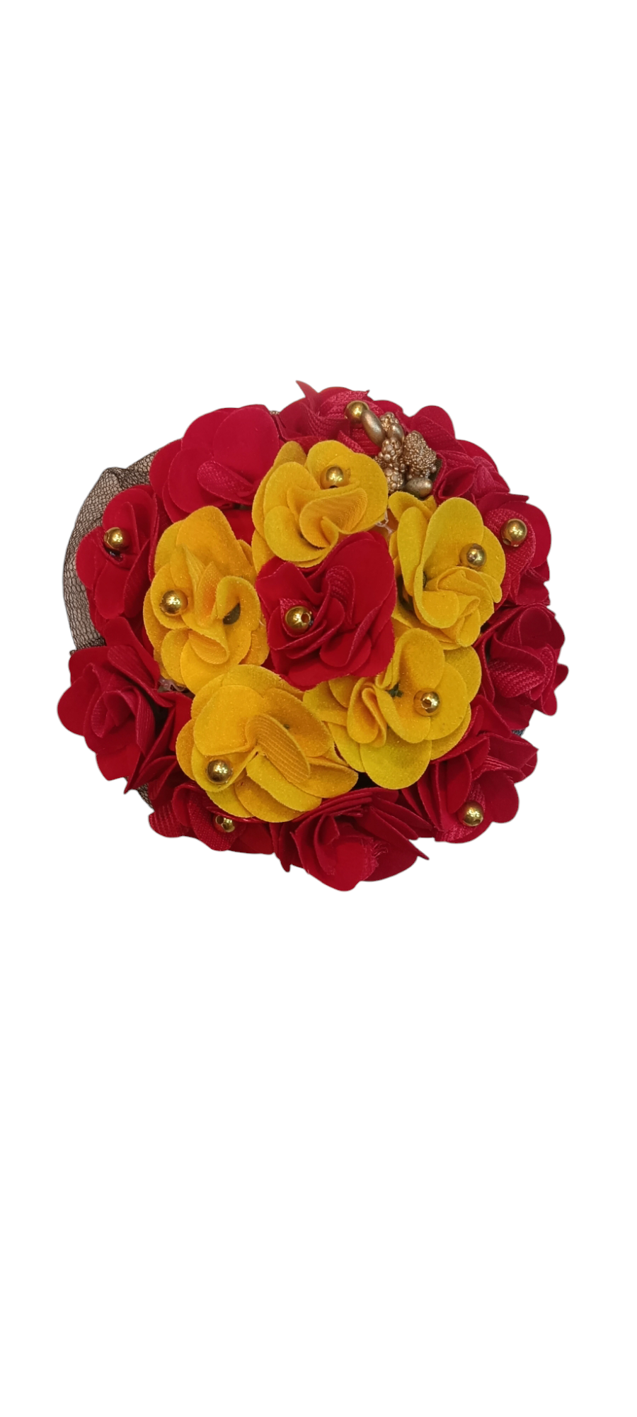 Nari Nakhre Red and Yellow Floral Hair Bun/Juda Bun for Traditional Look