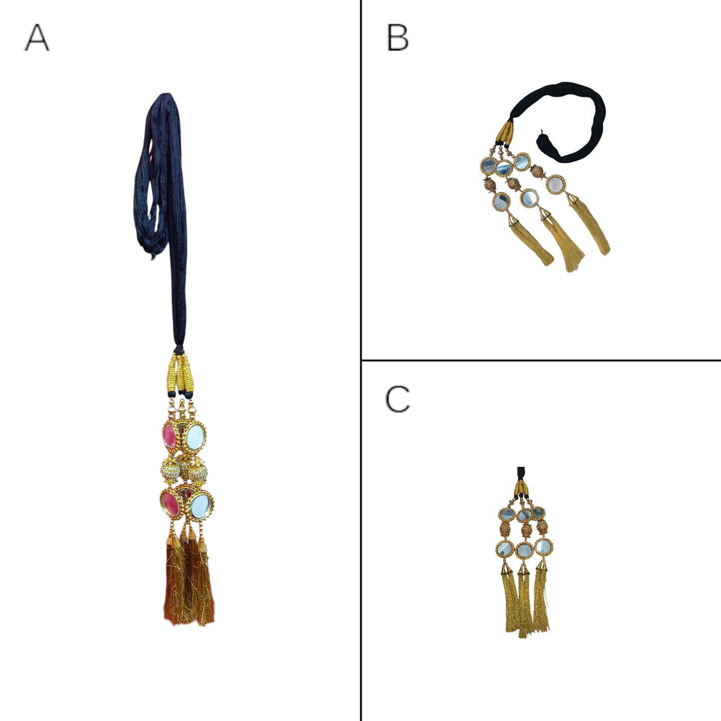 Nari Nakhre Gold Paranda with Mirror Embellishments and Long Tassels