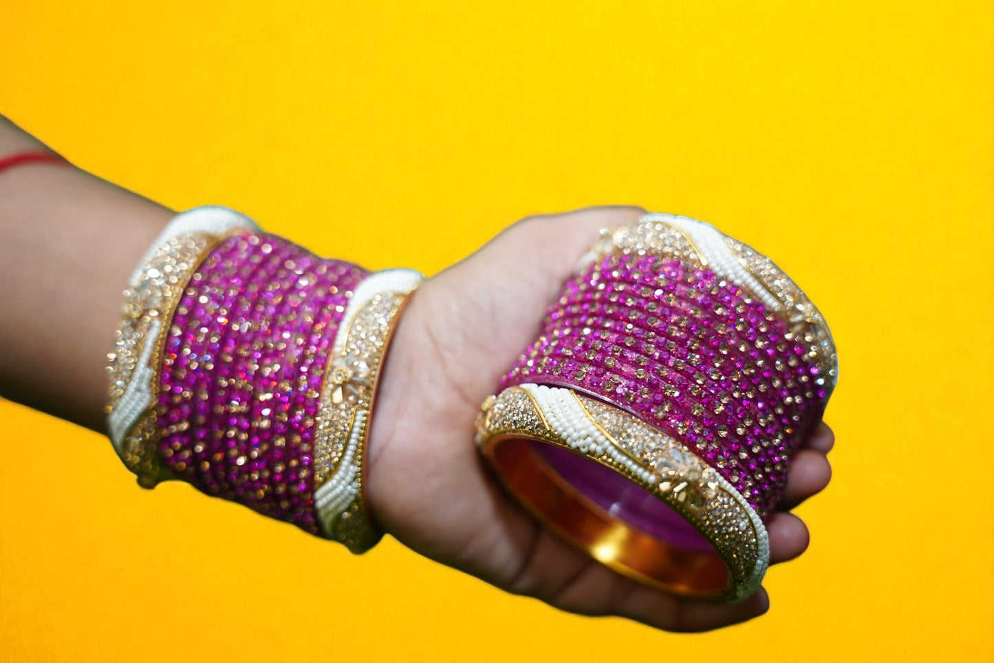 Nari Nakhre Handmade Glass Velvet Stone Bridal Bangles – Purple & Gold Bridal Set