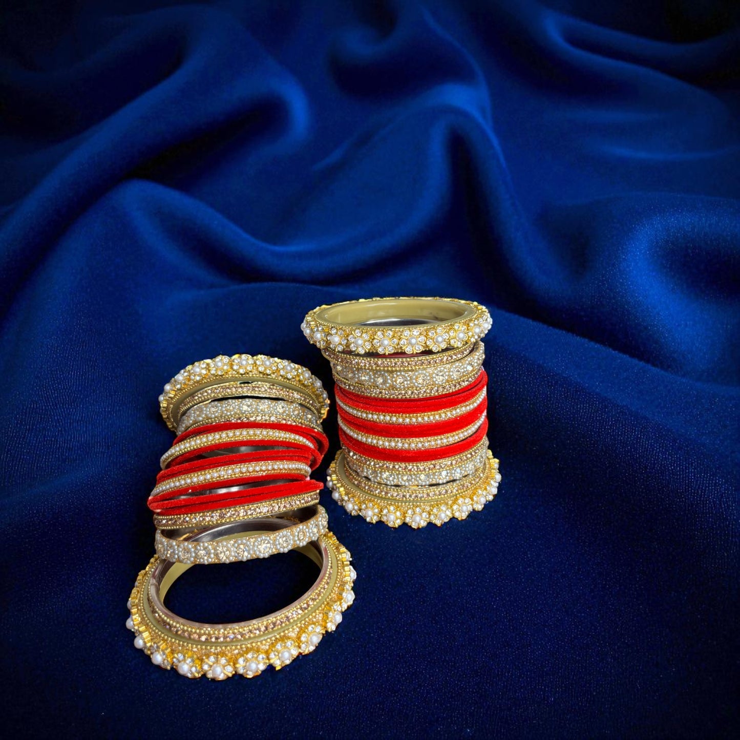 Nari Nakhre Elegant Brass Bridal Chuda Bangles Set with Velvet Thread & Stones - 28 Pieces