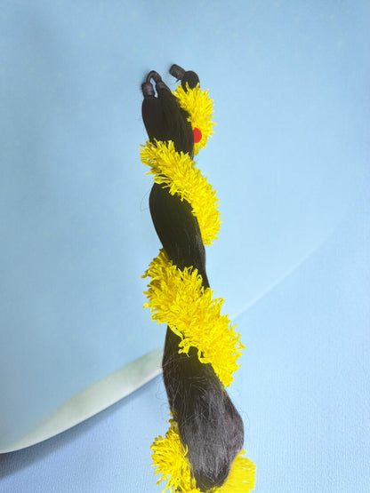 Nari Nakhre Traditional Indian Style Hair Accessory: Black Bun with Yellow Flower Gajra
