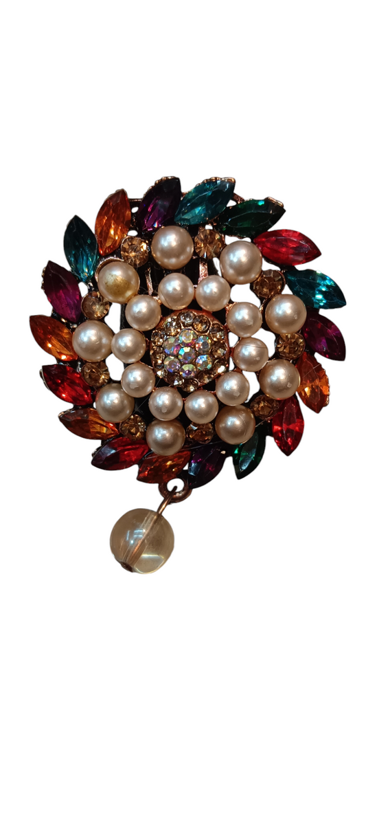 Nari Nakhre Multicolored Brooch with Pearls - Elegant Design for Formal and Casual Occasions