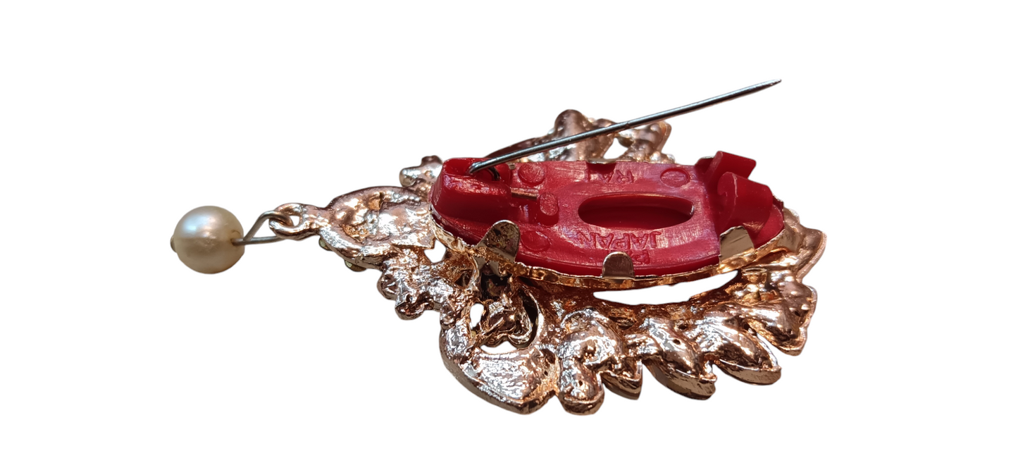 Nari Nakhre Golden Brooch with Pearl Drop - Elegant and Sophisticated Design