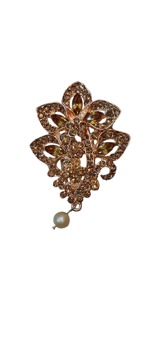 Nari Nakhre Golden Brooch with Pearl Drop - Elegant and Sophisticated Design