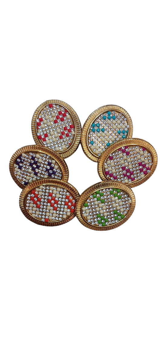 Nari Nakhre Stone Studded Oval Designer Saree Pin/Brooch Set (Pack of 6)